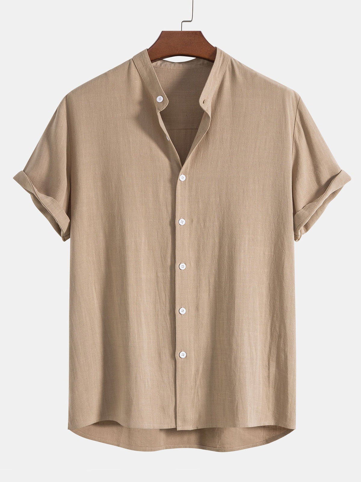 Conjunto ligero de verano para hombre con camisa de manga corta con cuello Mao y pantalón