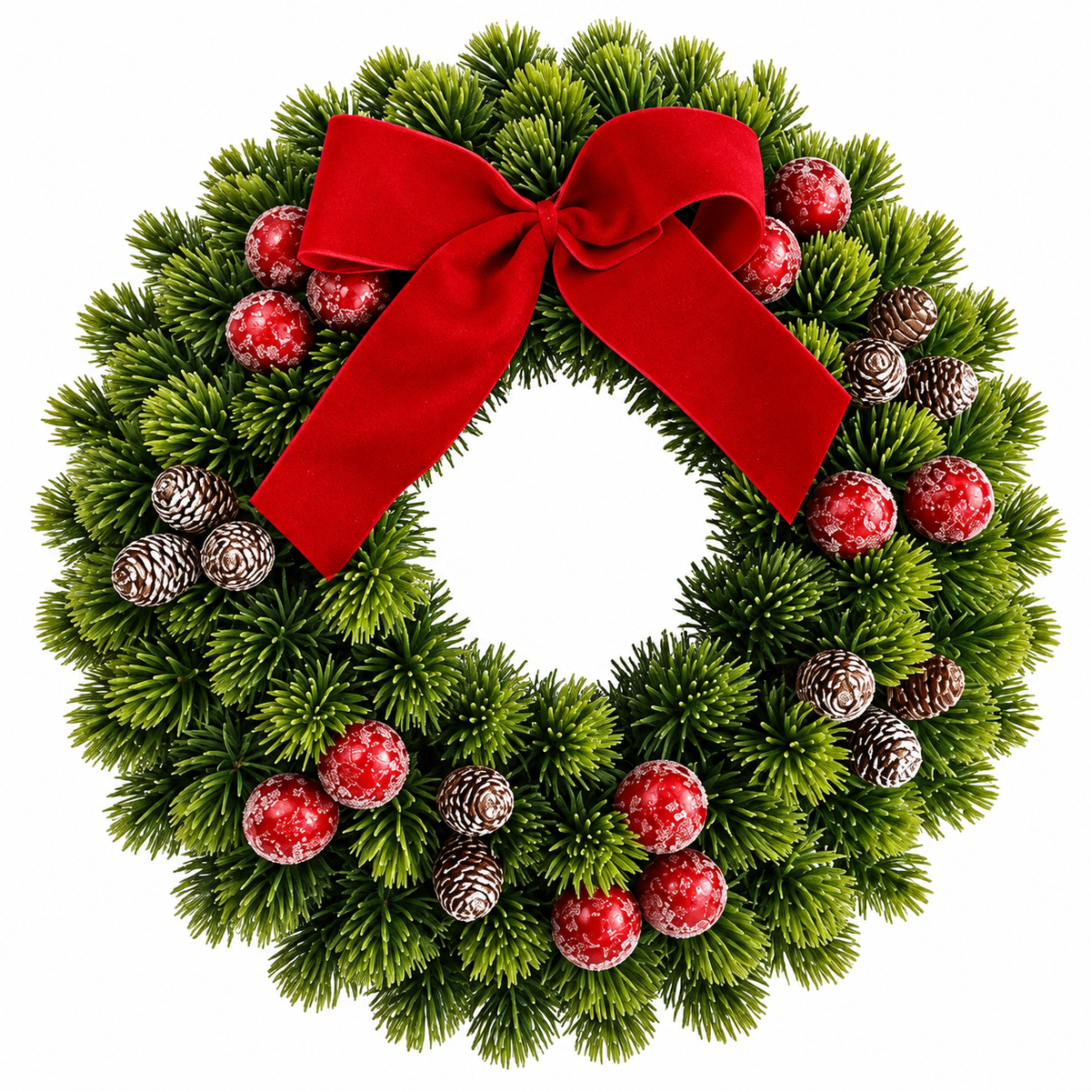 Corona de Navidad de 33 cm con bayas rojas, piñas y lazo