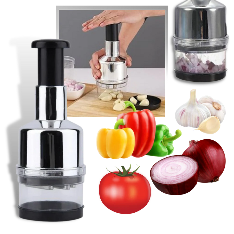 Cortador compacto de verduras y ajo de acero inoxidable para una cocina eficiente