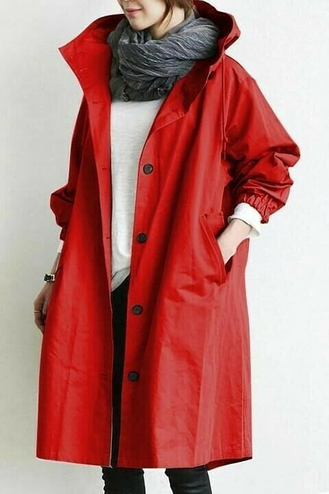 Cortavientos impermeable para mujer con botones y capucha