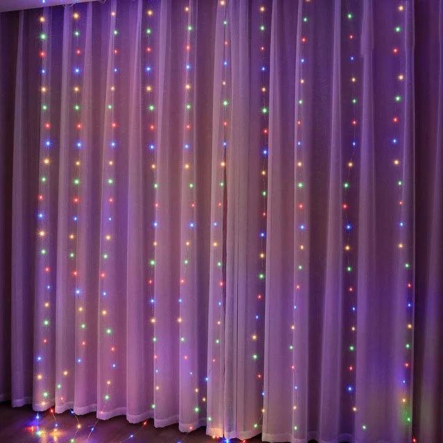 Cortina de luces LED navideña con 8 modos – Decoración impermeable para interiores y jardín