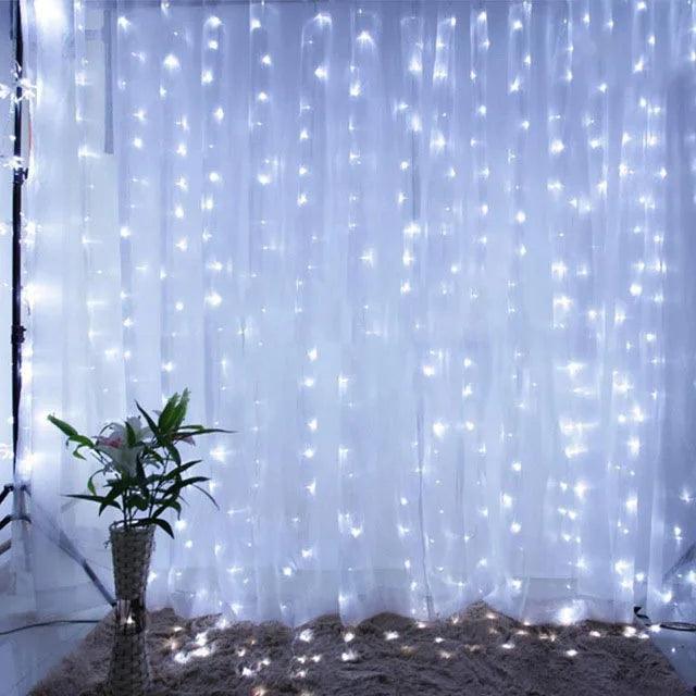 Cortina de luces LED navideña con 8 modos – Decoración impermeable para interiores y jardín