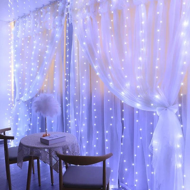 Cortina de luces LED navideña con 8 modos – Decoración impermeable para interiores y jardín