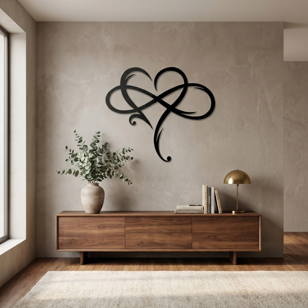 Decoración de pared metálica Corazón Infinito | Símbolo de infinito y corazón | Decoración de pared elegante