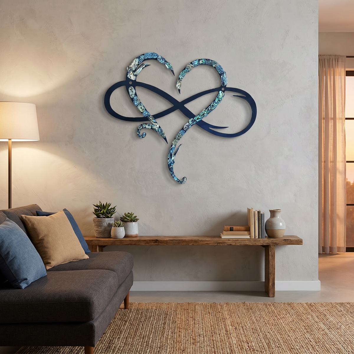 Decoración de pared metálica Corazón Infinito | Símbolo de infinito y corazón | Decoración de pared elegante