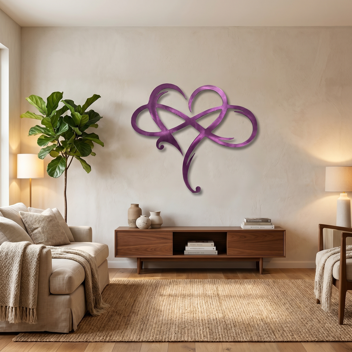 Decoración de pared metálica Corazón Infinito | Símbolo de infinito y corazón | Decoración de pared elegante