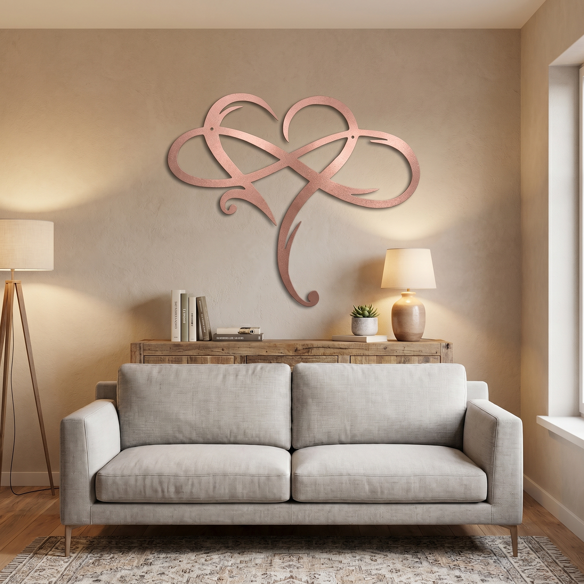 Decoración de pared metálica Corazón Infinito | Símbolo de infinito y corazón | Decoración de pared elegante
