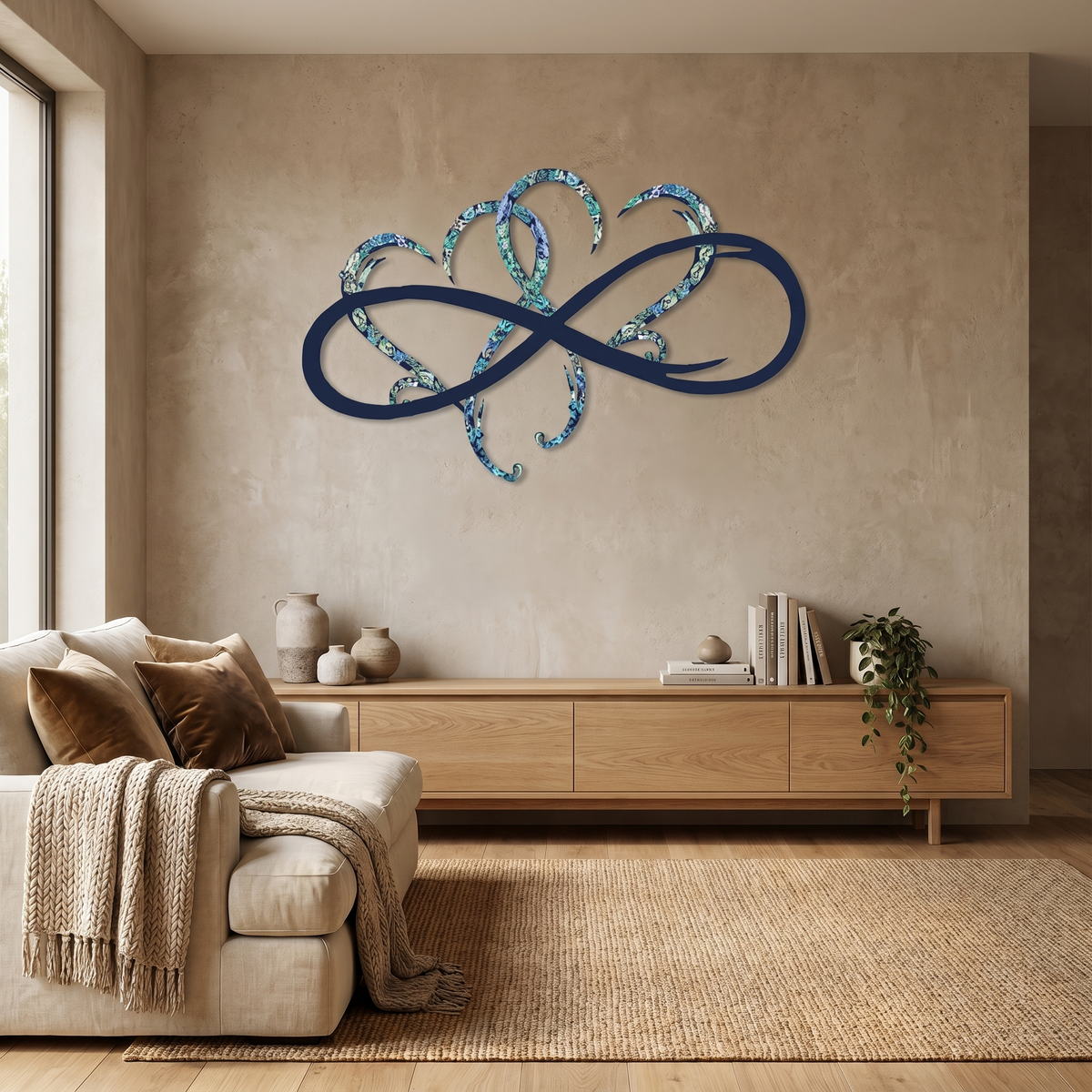 Decoración de pared metálica Corazón Infinito | Símbolo de infinito y corazón | Decoración de pared elegante