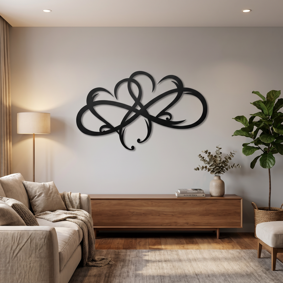 Decoración de pared metálica Corazón Infinito | Símbolo de infinito y corazón | Decoración de pared elegante