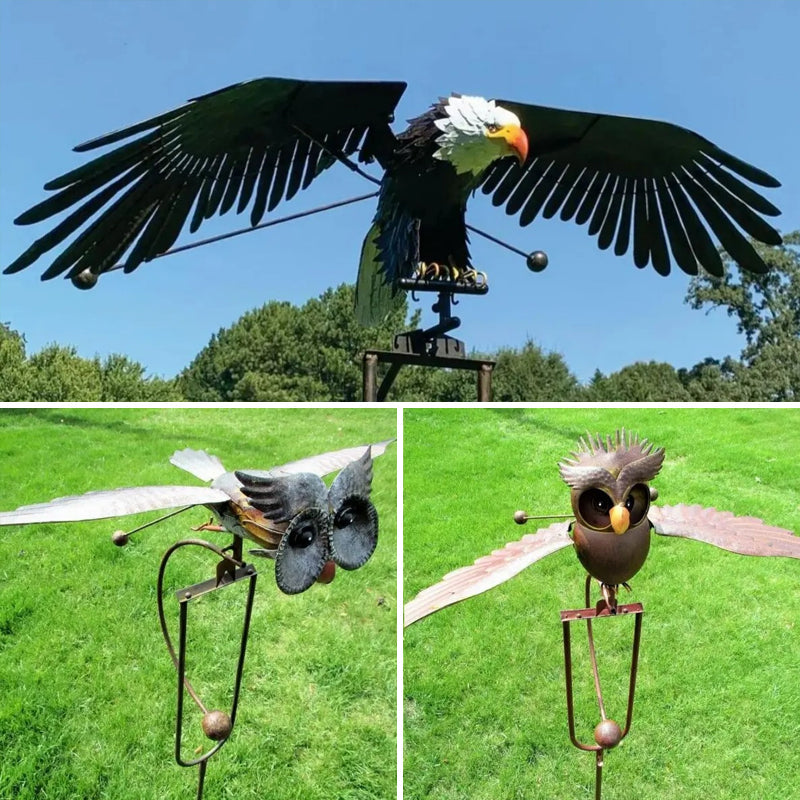 Decoración para jardín exterior: águila y búhos de metal