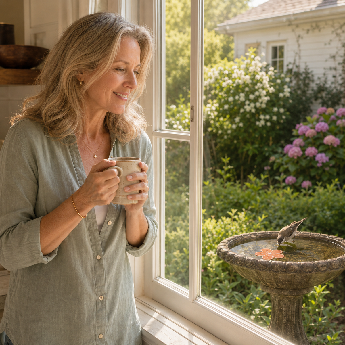 Disco purificador de cobre puro para bebedero de pájaros con diseño de flor para el control de algas