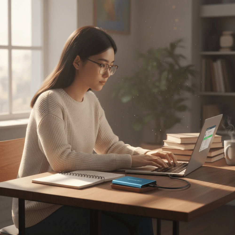 Disco SSD externo portátil con USB-C de alta velocidad y diseño resistente al agua