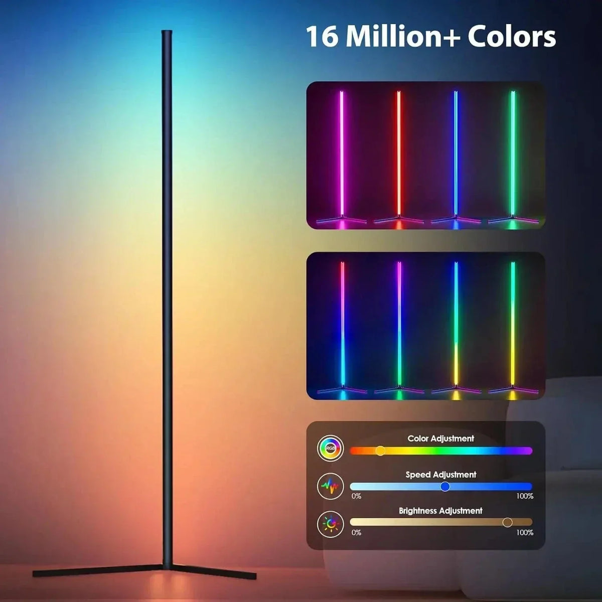 Elegante lámpara de esquina RGB con mando a distancia – Iluminación moderna
