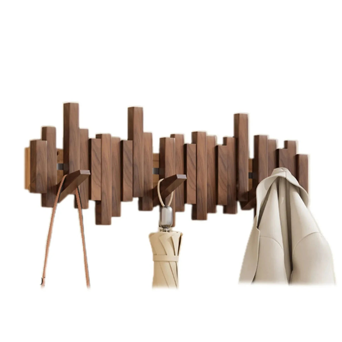Elegante perchero de madera estilo piano - Nogal y haya