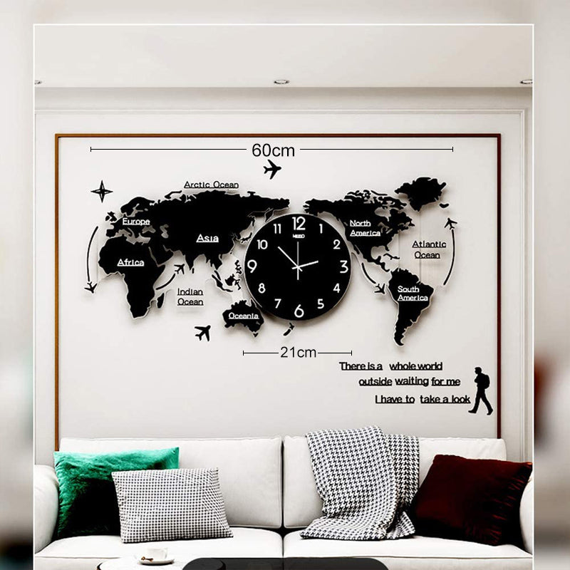 Elegante reloj de pared con diseño retro de mapa del mundo de 60 cm
