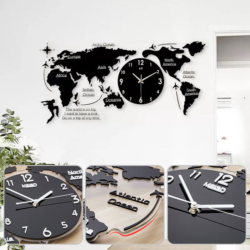 Elegante reloj de pared con diseño retro de mapa del mundo de 60 cm