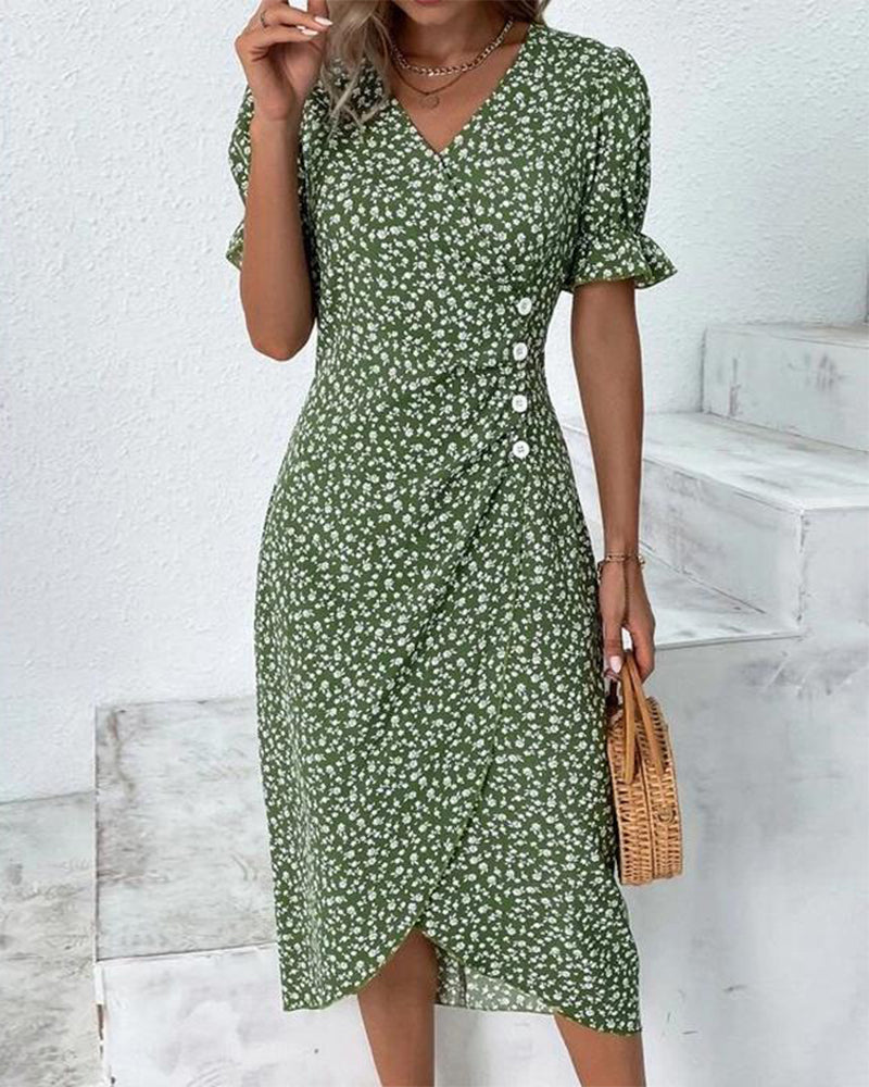 Elegante vestido cruzado con estampado floral y cuello en V