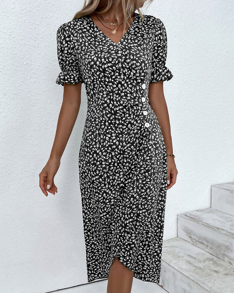 Elegante vestido cruzado con estampado floral y cuello en V