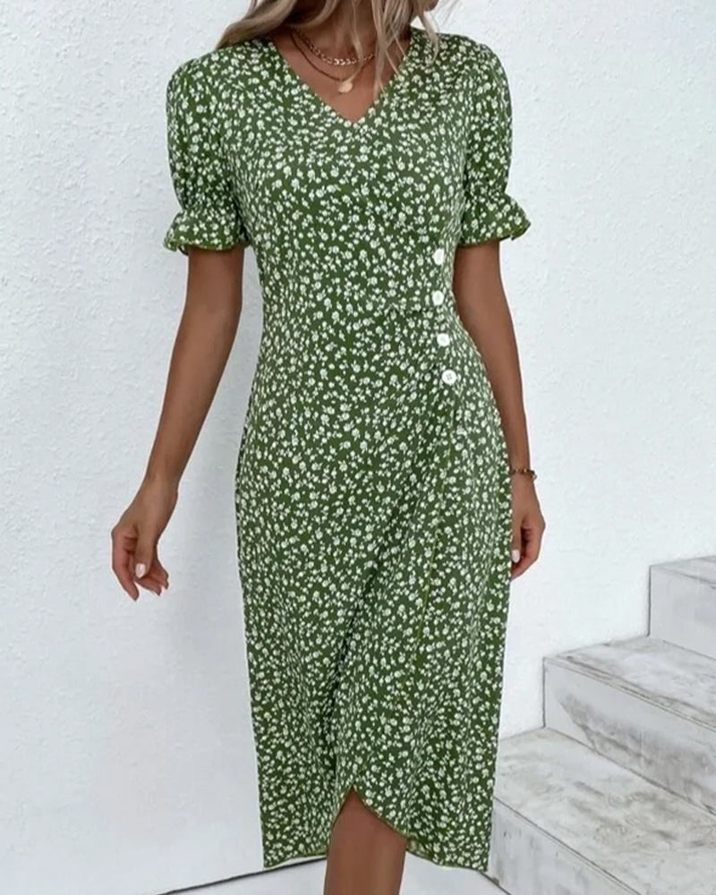 Elegante vestido cruzado con estampado floral y cuello en V