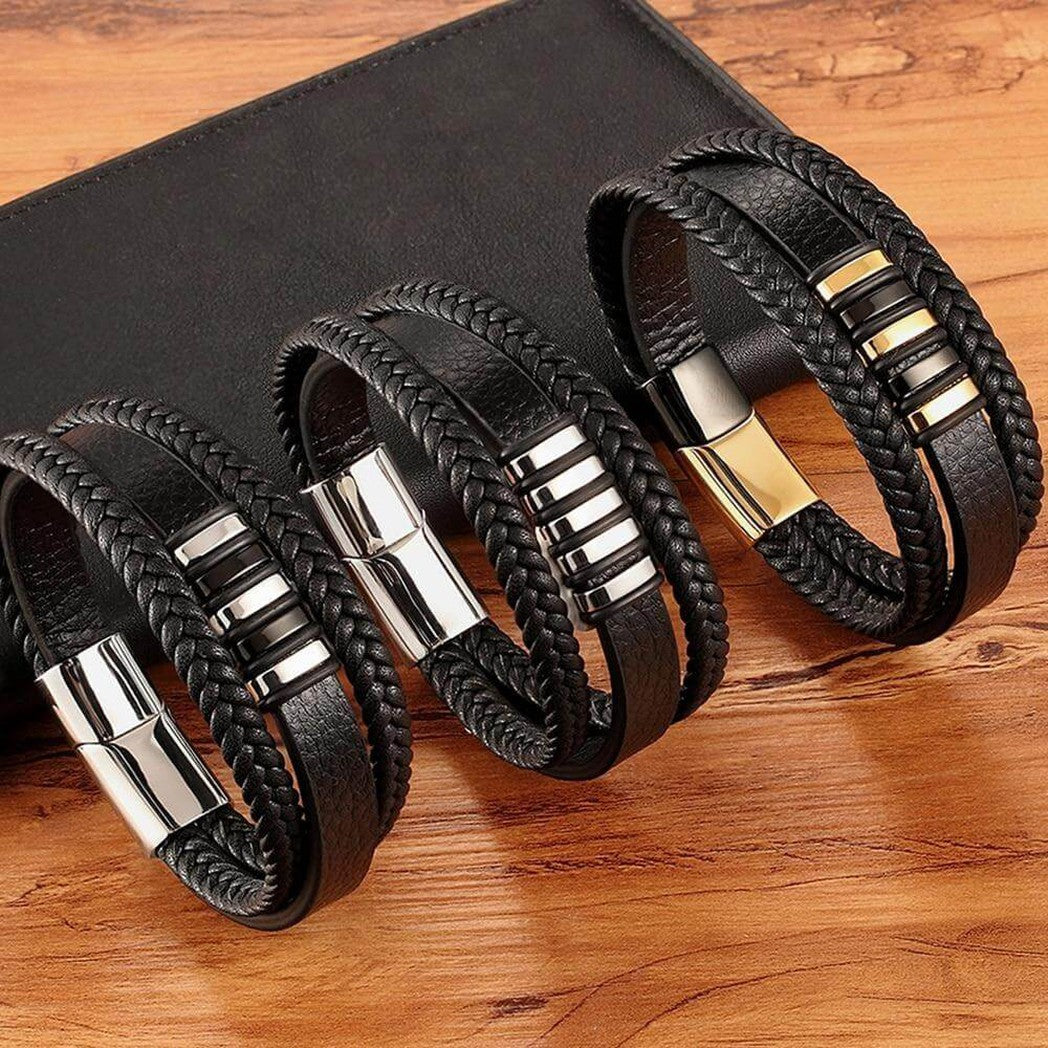 Elegantes pulseras de cuero genuino para hombre