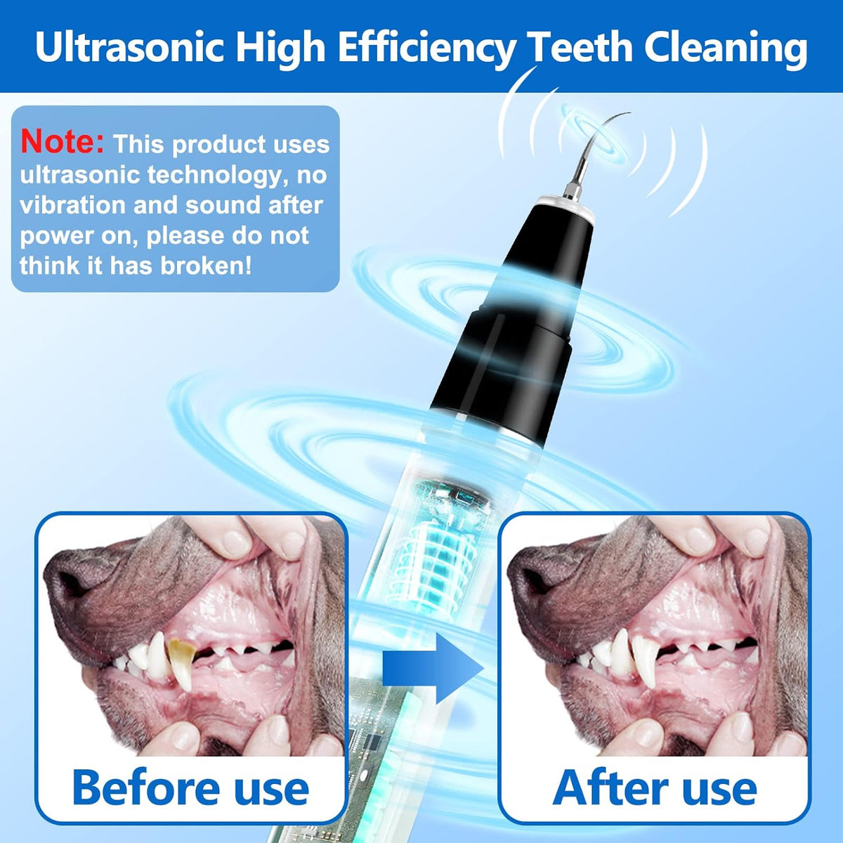 Eliminador de Placa Ultrasónico para Perros y Gatos - Kit de Limpieza Dental para Sarro y Manchas