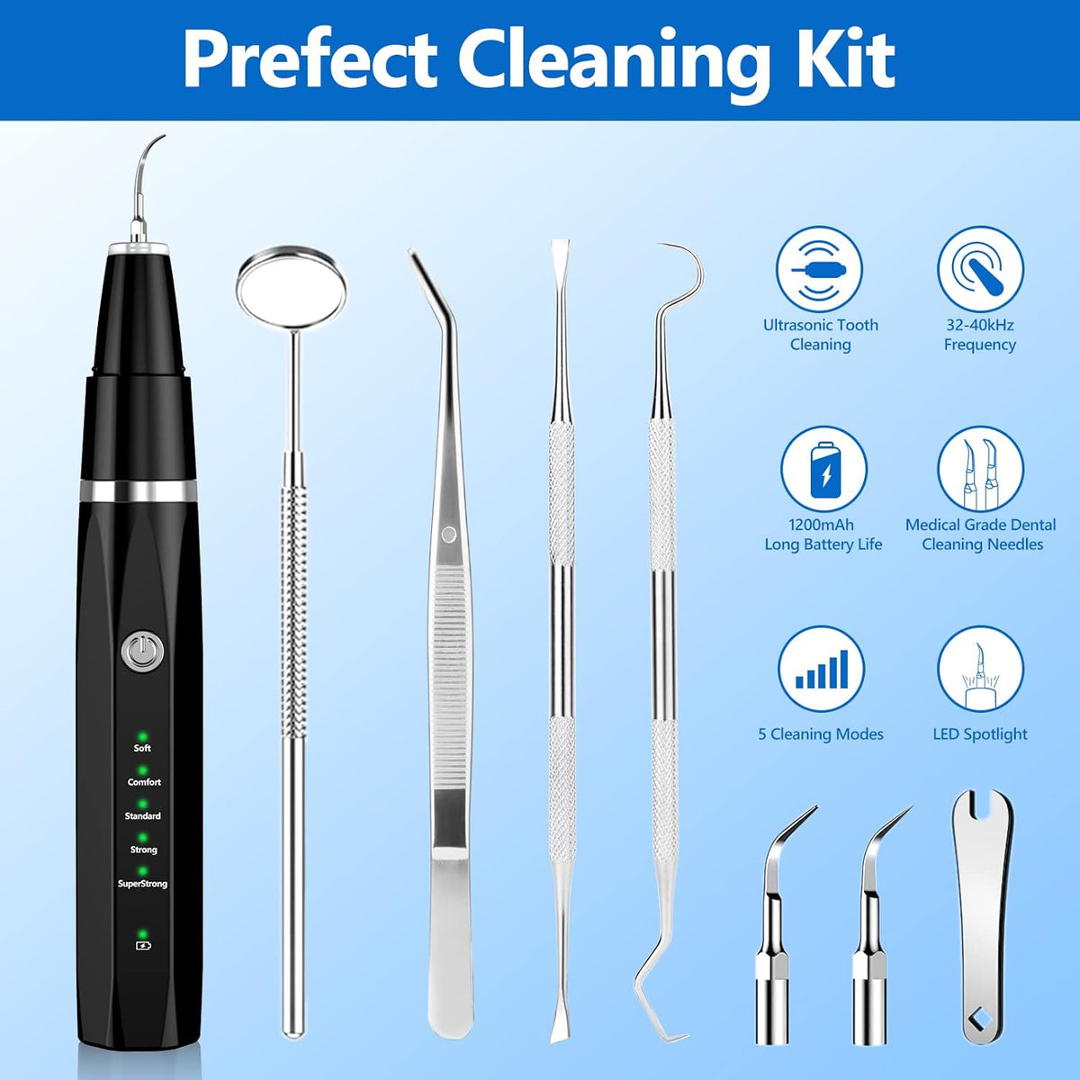 Eliminador de Placa Ultrasónico para Perros y Gatos - Kit de Limpieza Dental para Sarro y Manchas