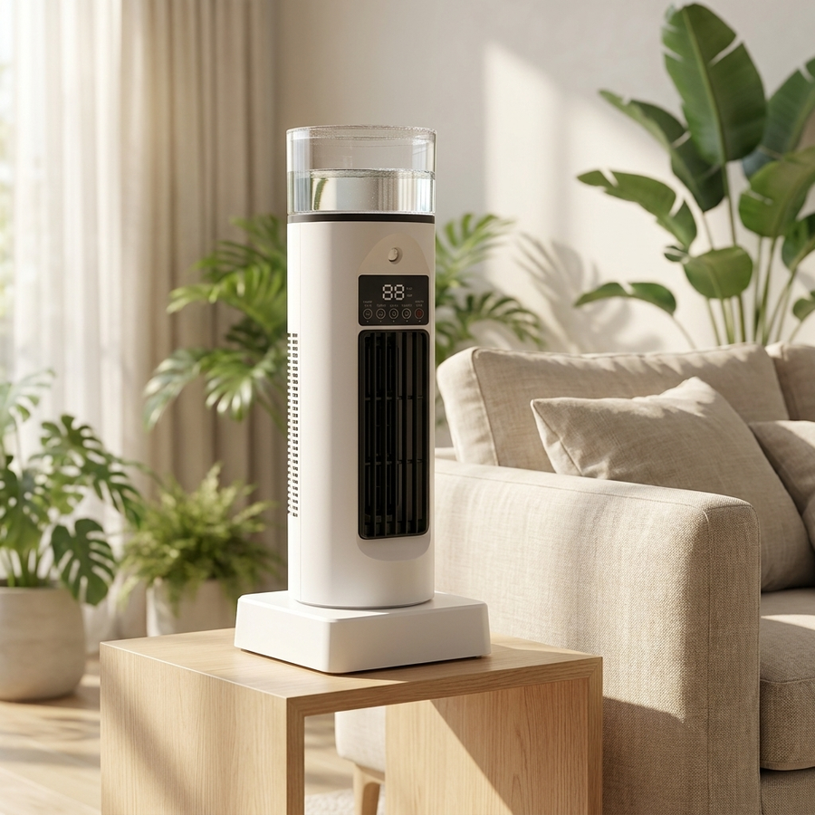 Enfriador de aire portátil de escritorio con humidificador, alimentación USB, sin aspas, 6 velocidades y mando a distancia