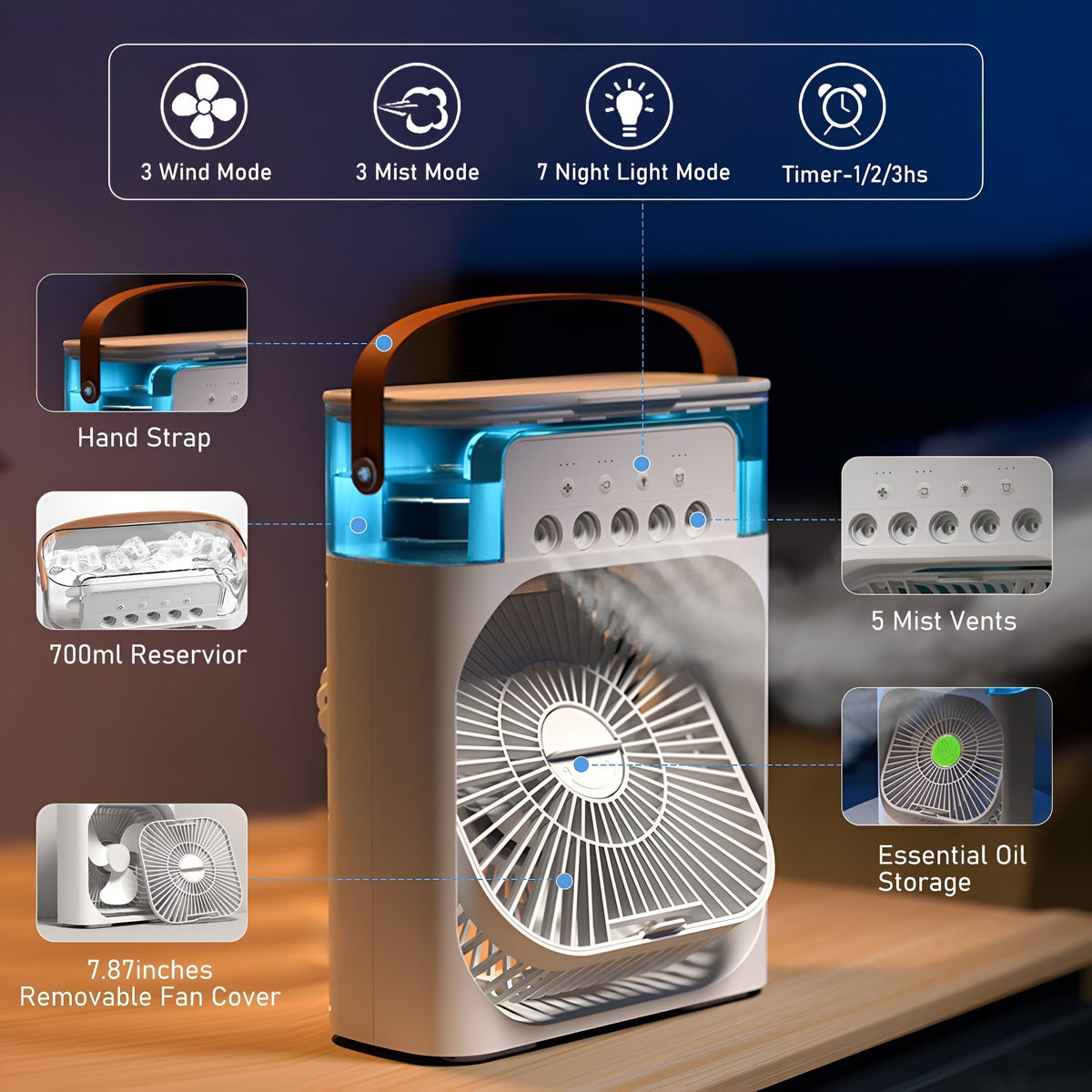Enfriador de aire portátil y humidificador 3 en 1