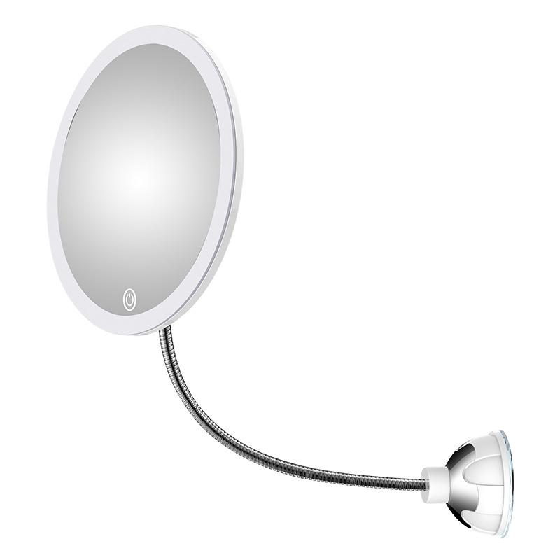 Espejo de maquillaje con luz LED y aumento con ventosa y brazo flexible
