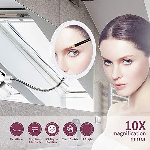 Espejo de maquillaje con luz LED y aumento con ventosa y brazo flexible