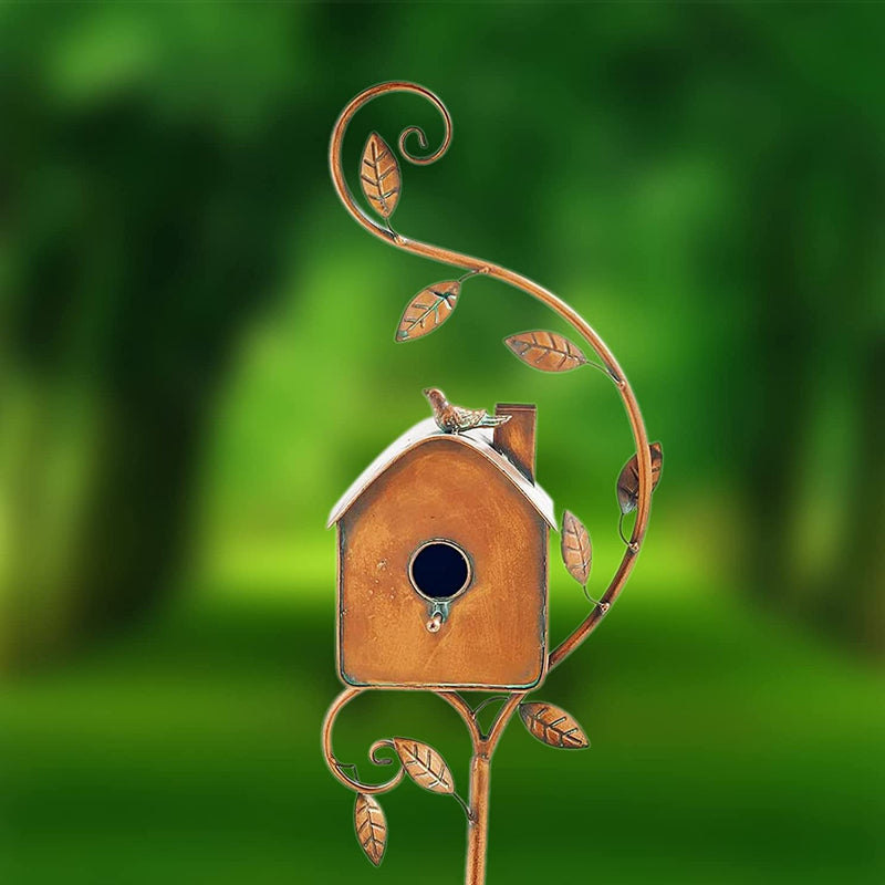 Estacas metálicas decorativas para jardín con casita para pájaros para exterior