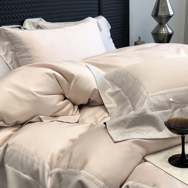 Exclusivo juego de cama de satén de algodón con cierre tipo hotel y ribete fino