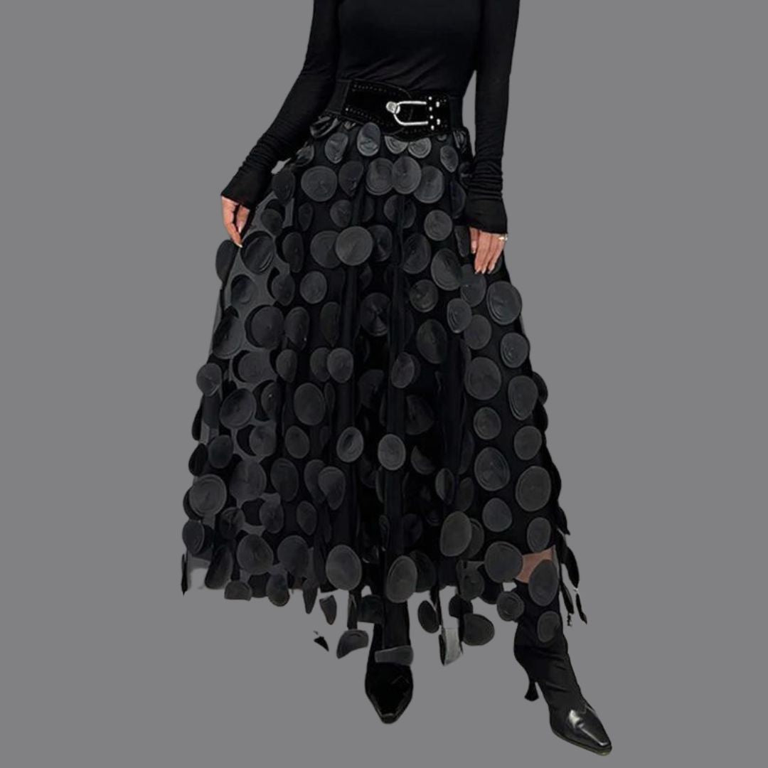 Falda midi para mujer de talle alto con aplicaciones circulares