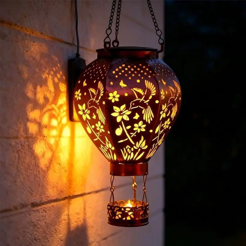 Farol solar en forma de globo aerostático con estampados