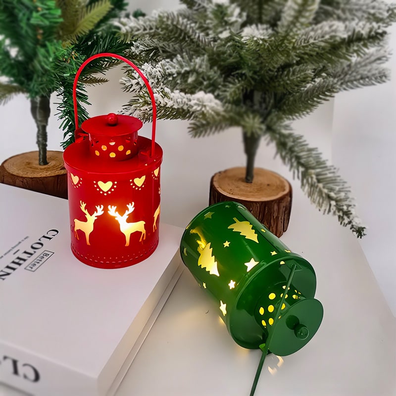 Farolillo LED de metal troquelado para decoración de mesa con árbol de Navidad y luces