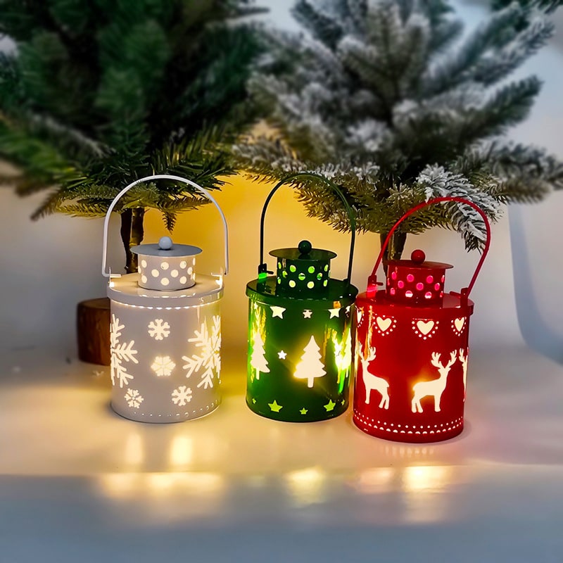 Farolillo LED de metal troquelado para decoración de mesa con árbol de Navidad y luces