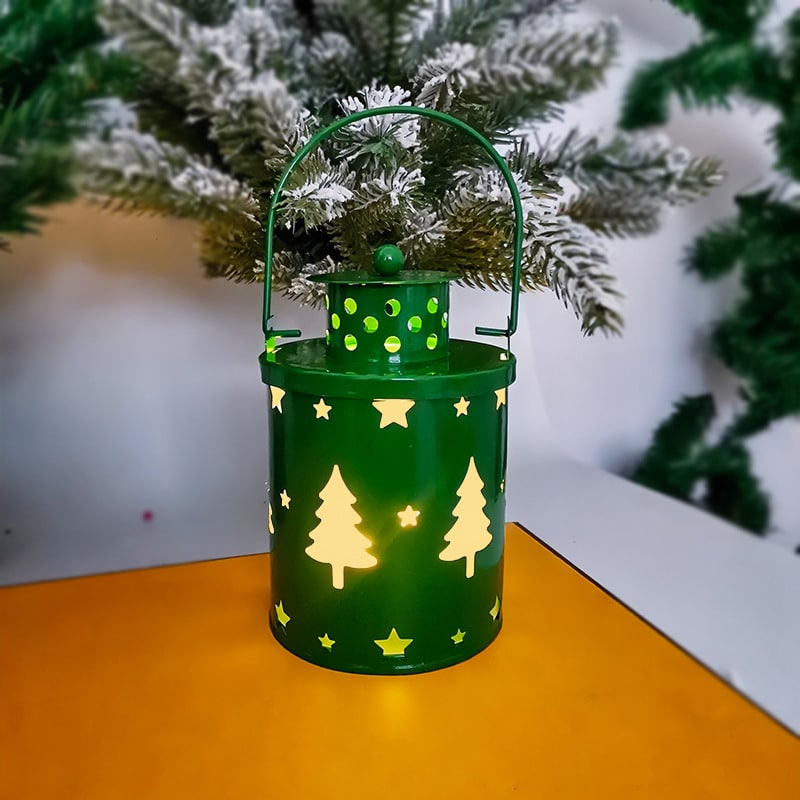 Farolillo LED de metal troquelado para decoración de mesa con árbol de Navidad y luces