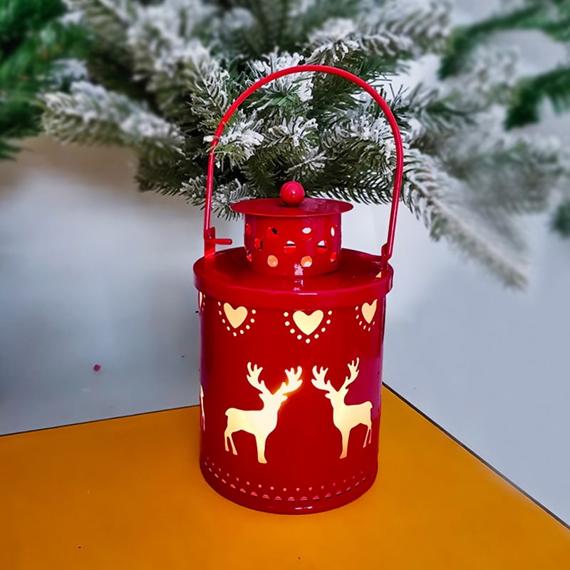 Farolillo LED de metal troquelado para decoración de mesa con árbol de Navidad y luces
