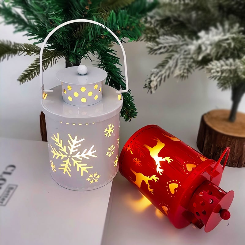 Farolillo LED de metal troquelado para decoración de mesa con árbol de Navidad y luces