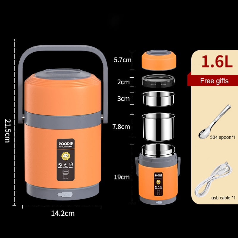 Fiambrera eléctrica USB | Calentador de comida portátil de acero inoxidable 304