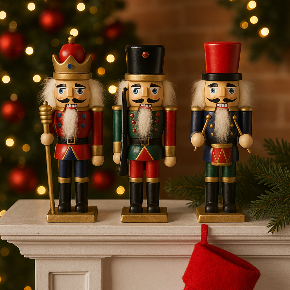 Figuras de cascanueces de madera - 15 cm, set de 3 figuras