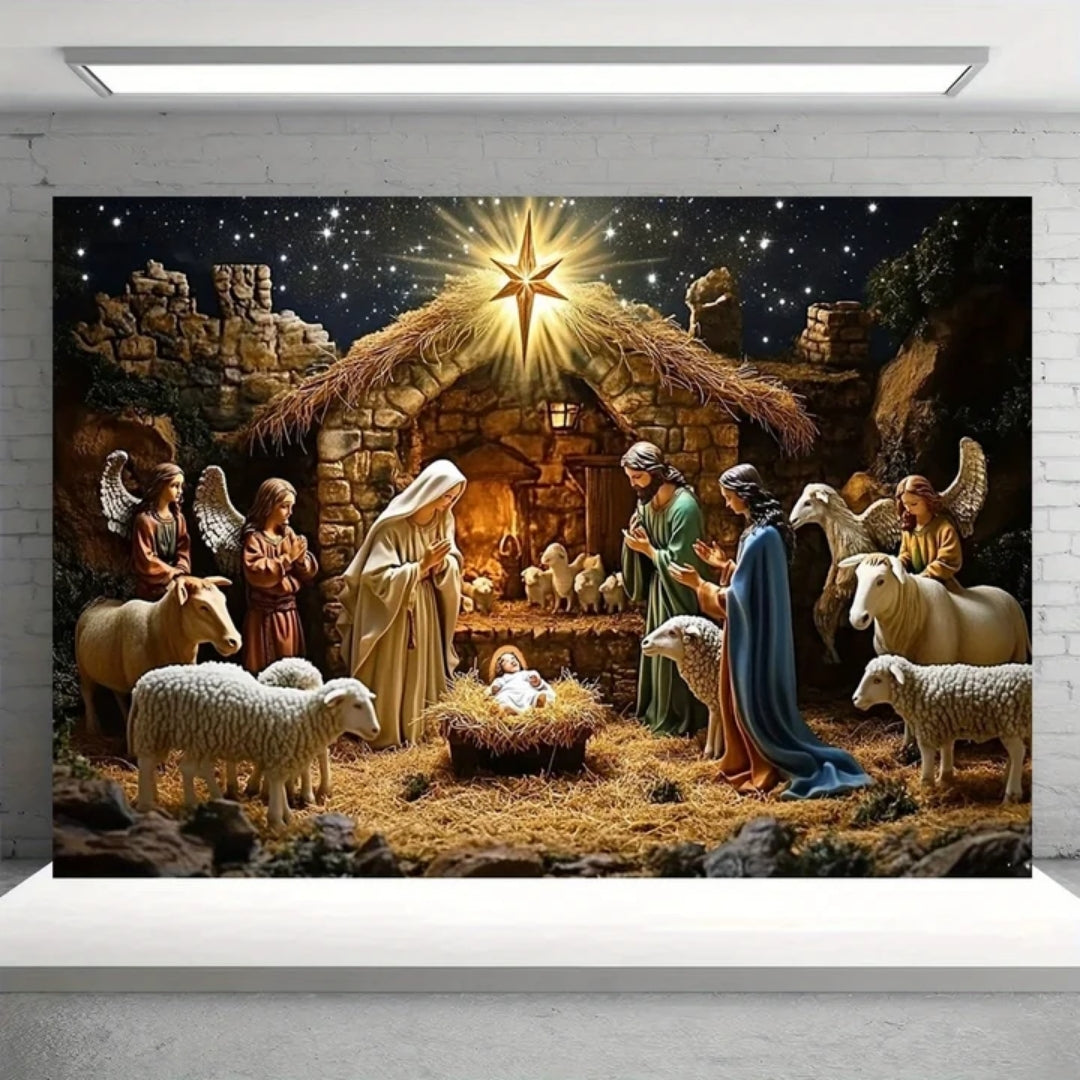 Fondo navideño - Decoración con ángeles y cielo estrellado