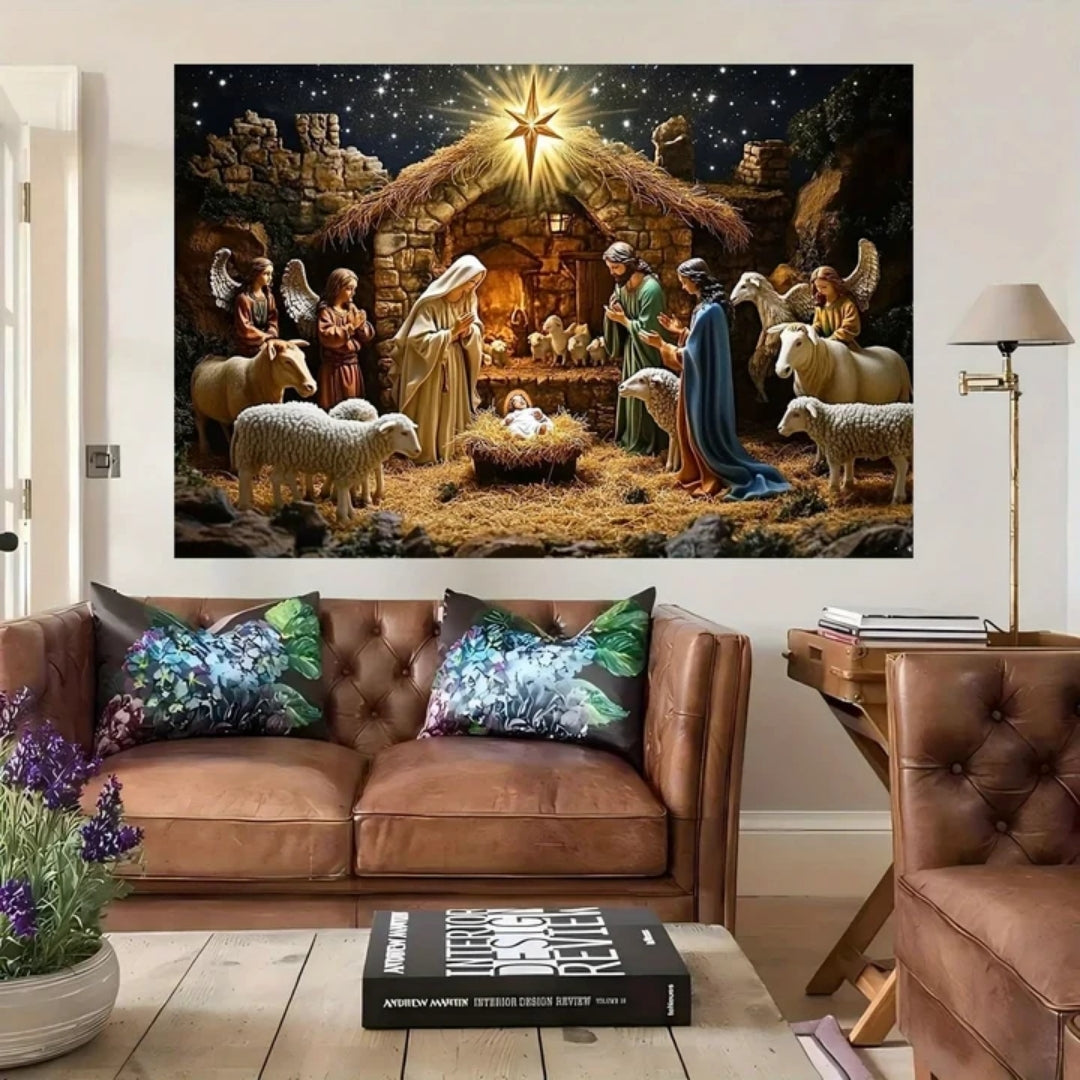 Fondo navideño - Decoración con ángeles y cielo estrellado