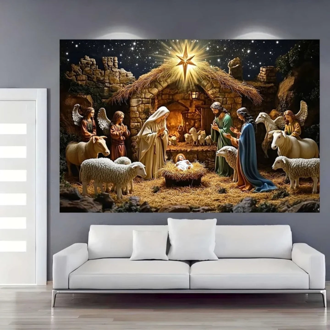 Fondo navideño - Decoración con ángeles y cielo estrellado