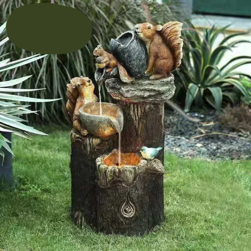 Fuente solar decorativa de pato y ardilla | Figura de jardín con iluminación LED | Resina sintética resistente a la intemperie | Para terraza y balcón