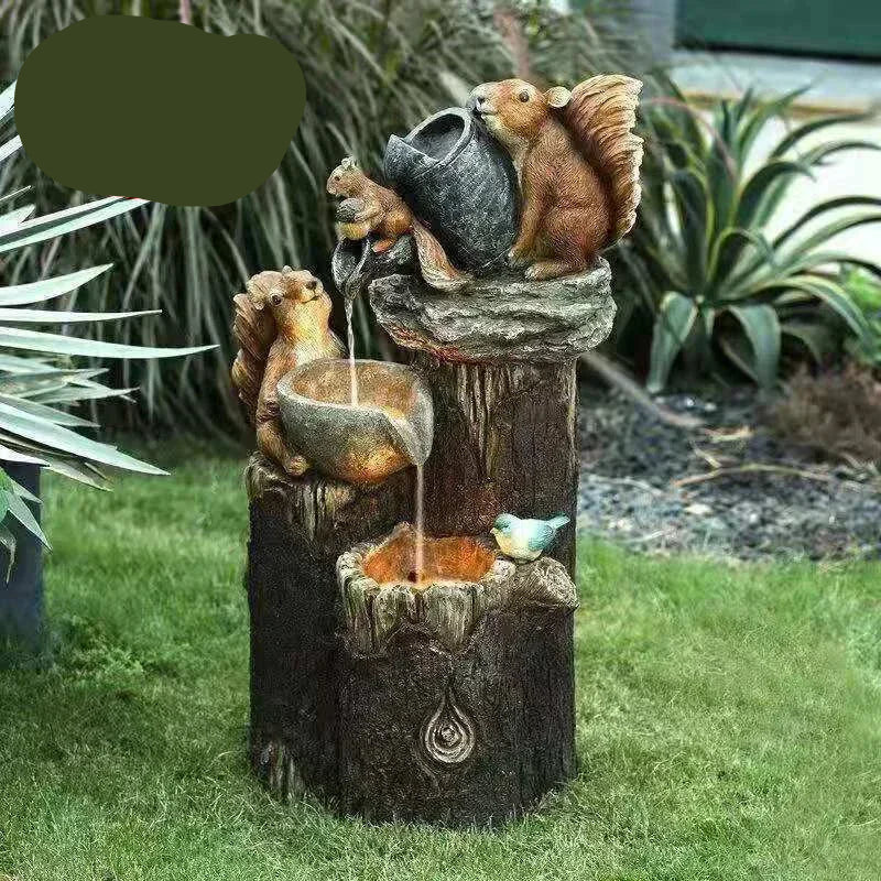 Fuente solar decorativa de pato y ardilla | Figura de jardín con iluminación LED | Resina sintética resistente a la intemperie | Para terraza y balcón