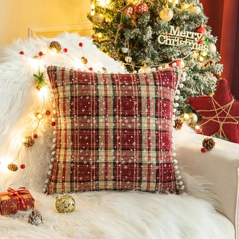 Funda de cojín clásica de cuadros con cálido ambiente navideño