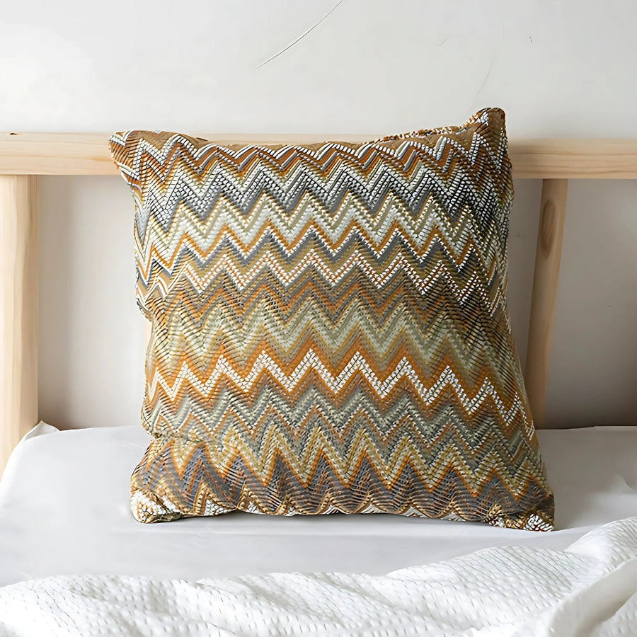 Funda de cojín de punto de estilo boho con estampado de zig zag