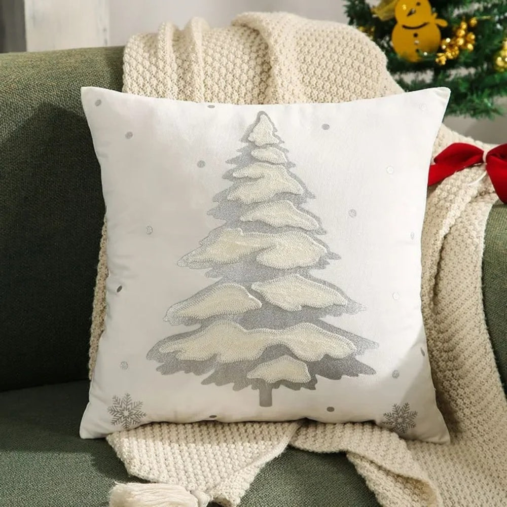 Funda de cojín decorativa de terciopelo con árbol de Navidad