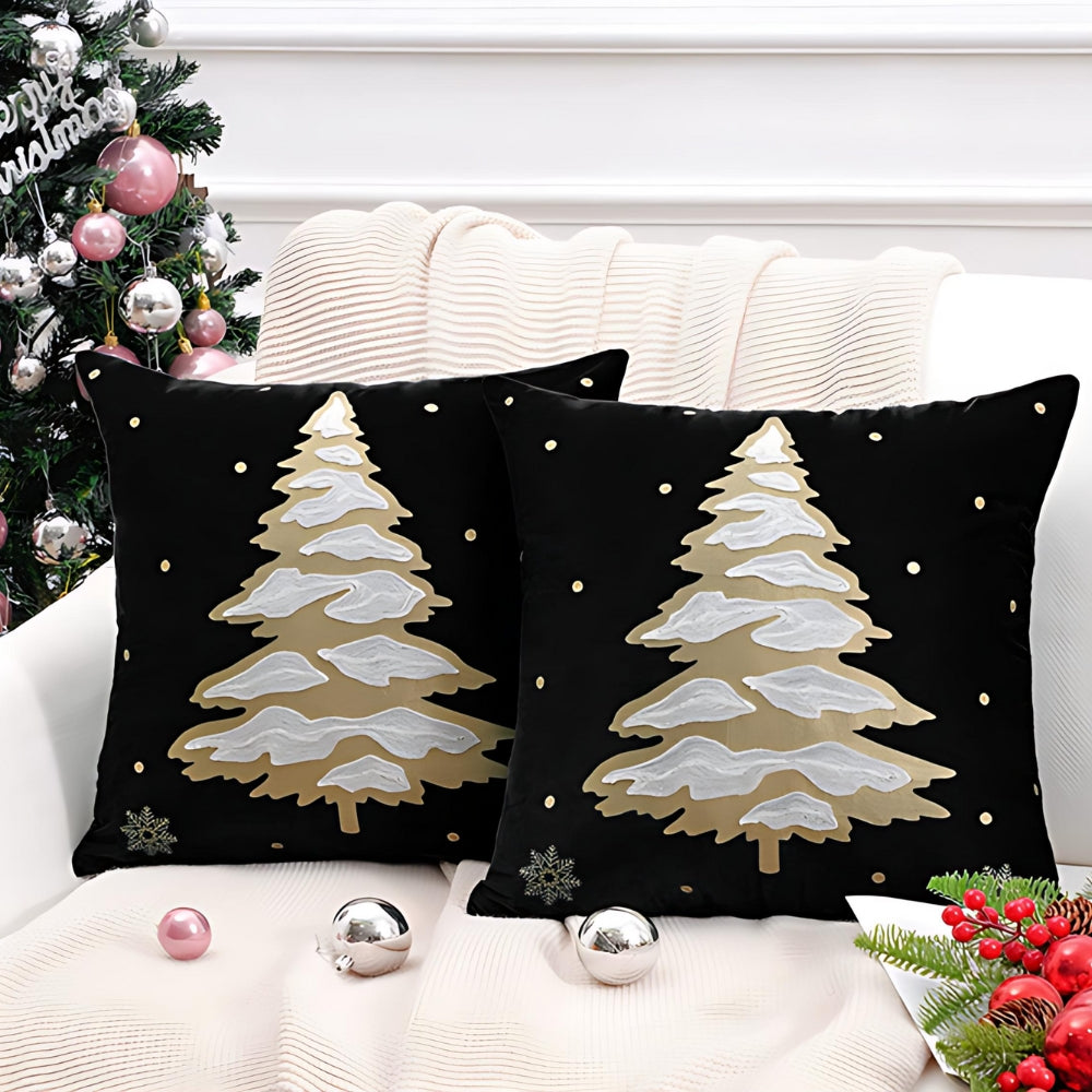 Funda de cojín decorativa de terciopelo con árbol de Navidad